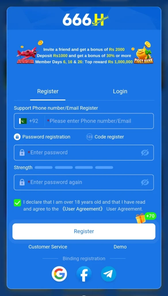 Register account on 666H Game App